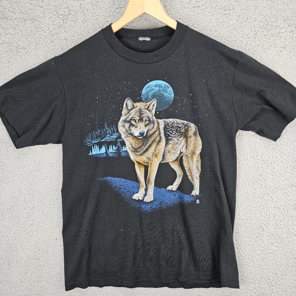 Vintage 80s Wolf Nature Jerzees T Shirt 1987 Soft And Thin Mens Large